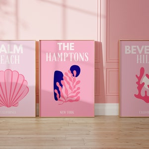 Set of 3 pink eclectic travel aesthetic wall art prints digital download printable home decor for college dorm posters trendy place print