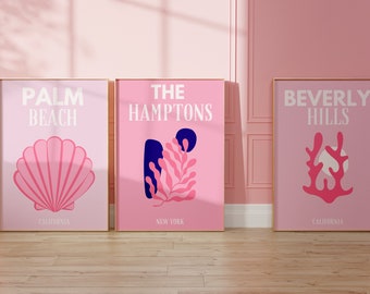 Set of 3 pink eclectic travel aesthetic wall art prints digital download printable home decor for college dorm posters trendy place print