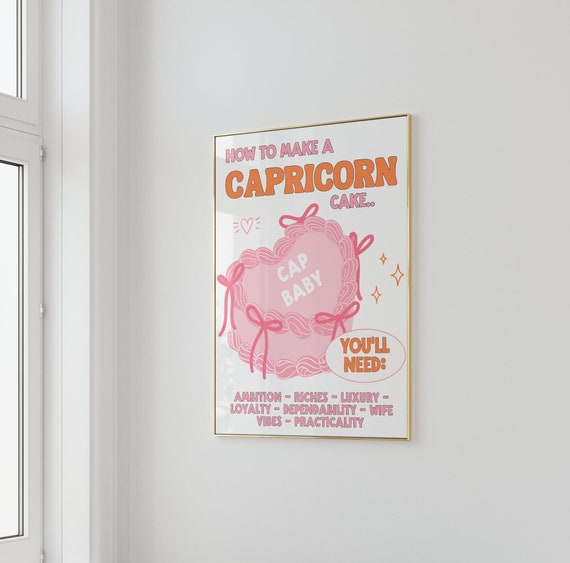 Trendy Capricorn Wall Art Print Astro Boho Digital Download Gift for Capricorn teen girl bedroom prints Hot Pink Poster college dorm decor