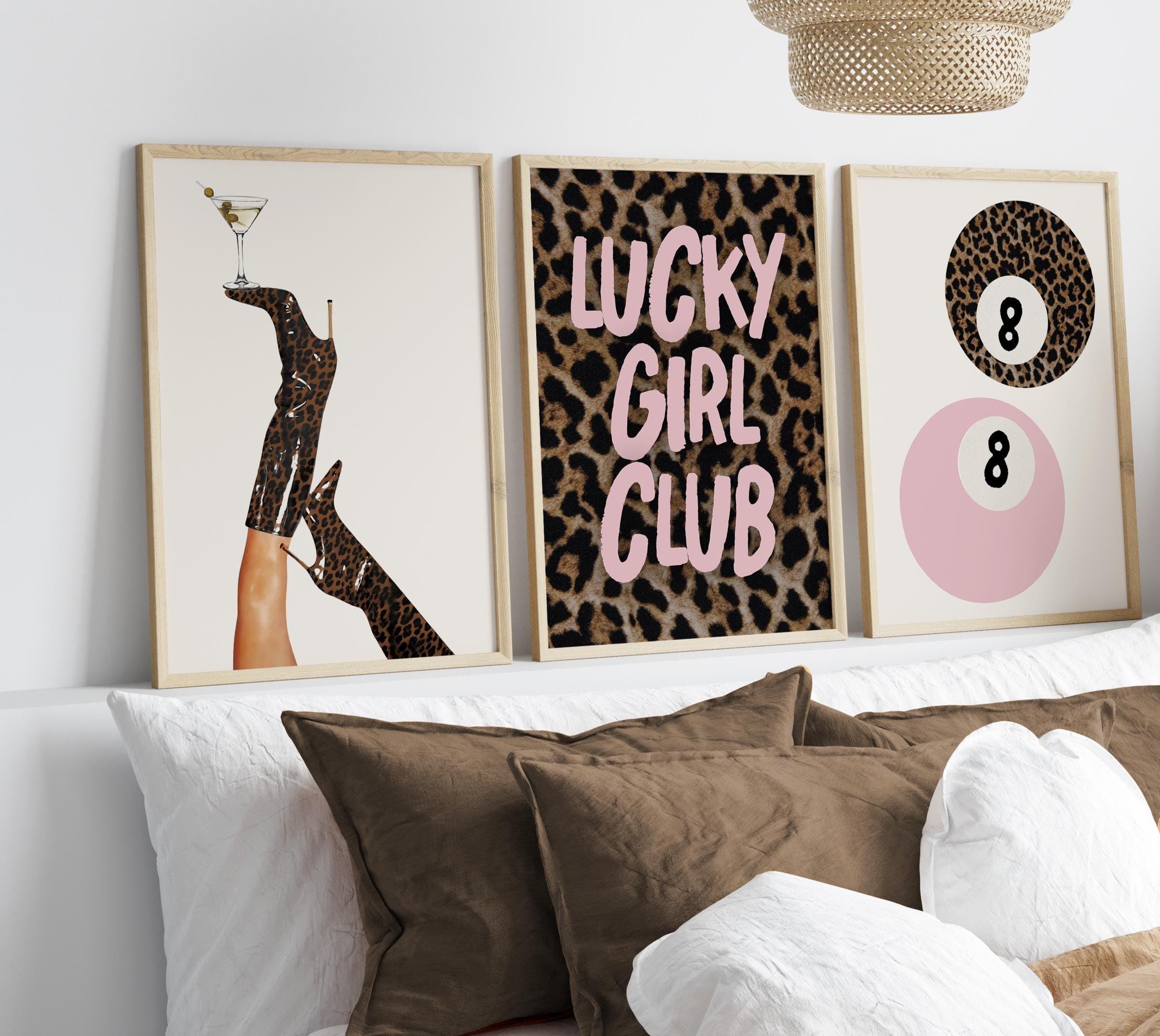 Set di 4 stampe su tela leopardate, immagini alla moda con ghepardo rosa, eleganti e di lusso, Y2K, poster alla moda per adolescenti, dormitorio, senza cornice (30 x 40 cm