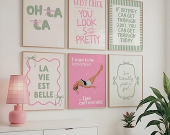 Pastel Pink & Sage Green Wall Art Gallery Set: Retro Coquette Prints (Digital Download)