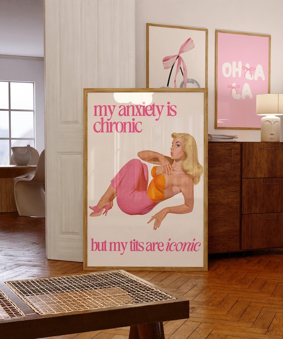 Retro Woman Funny Quote Social anxiety Poster Trendy Vintage Housewife Wall art Print aesthetic apartment decor 60s 70s digital download