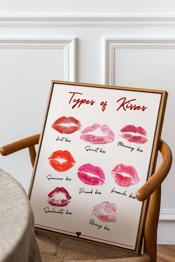 Types of Kisses Trendy Wall Art Instant Digital Download Romantic
