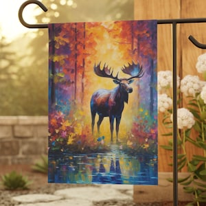 Moose - Garden & House Banner, Fall Colors, Autumn Flag, Yard Flag, Animal Flag, Front Porch, Outdoor Lover, Thanksgiving