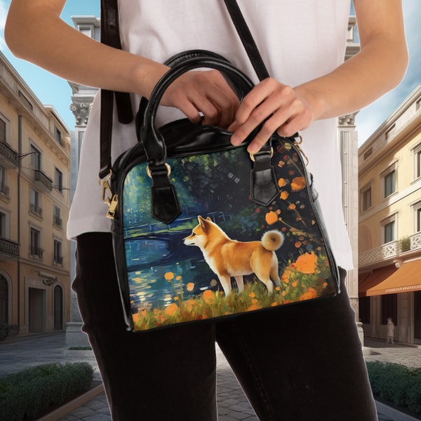 Shiba Inu - Shoulder Handbag - Small Purse - Van Gogh Art Inspired Dog Bag, Weekend Bag, Work Bag, Vacation, Gift for Her