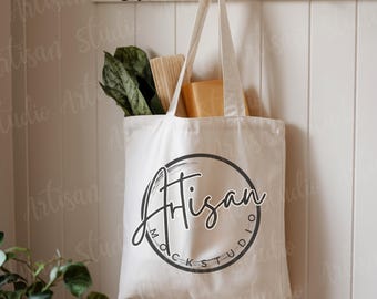 Mockup van natuurlijk canvas draagtas: gestileerde lifestylefoto (digitale download)