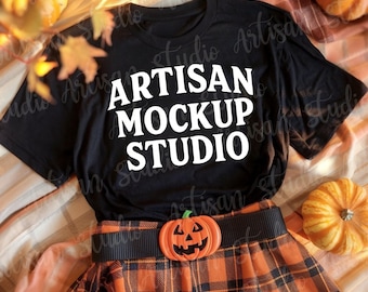 Black Bella Canvas 3001 Halloween-T-shirtmodel: spookachtig herfstontwerp (digitale download)