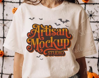 Modello di maglietta di Halloween: Comfort Colors 1717 maglietta avorio, design spettrale boho