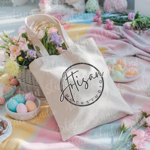 Easter Canvas Tote Bag Mockup: Spring/Summer Model (4000x4000 px)