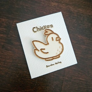 Poulet | Vallée de Stardew | Badge en bois à 1 épingle | 3 mm