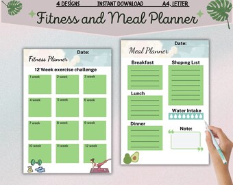 Fitness Planner, Meal Planner, Fitness Tracker, Printable, Workout Planner Inserts, Work out planner, Digital Planner Templates