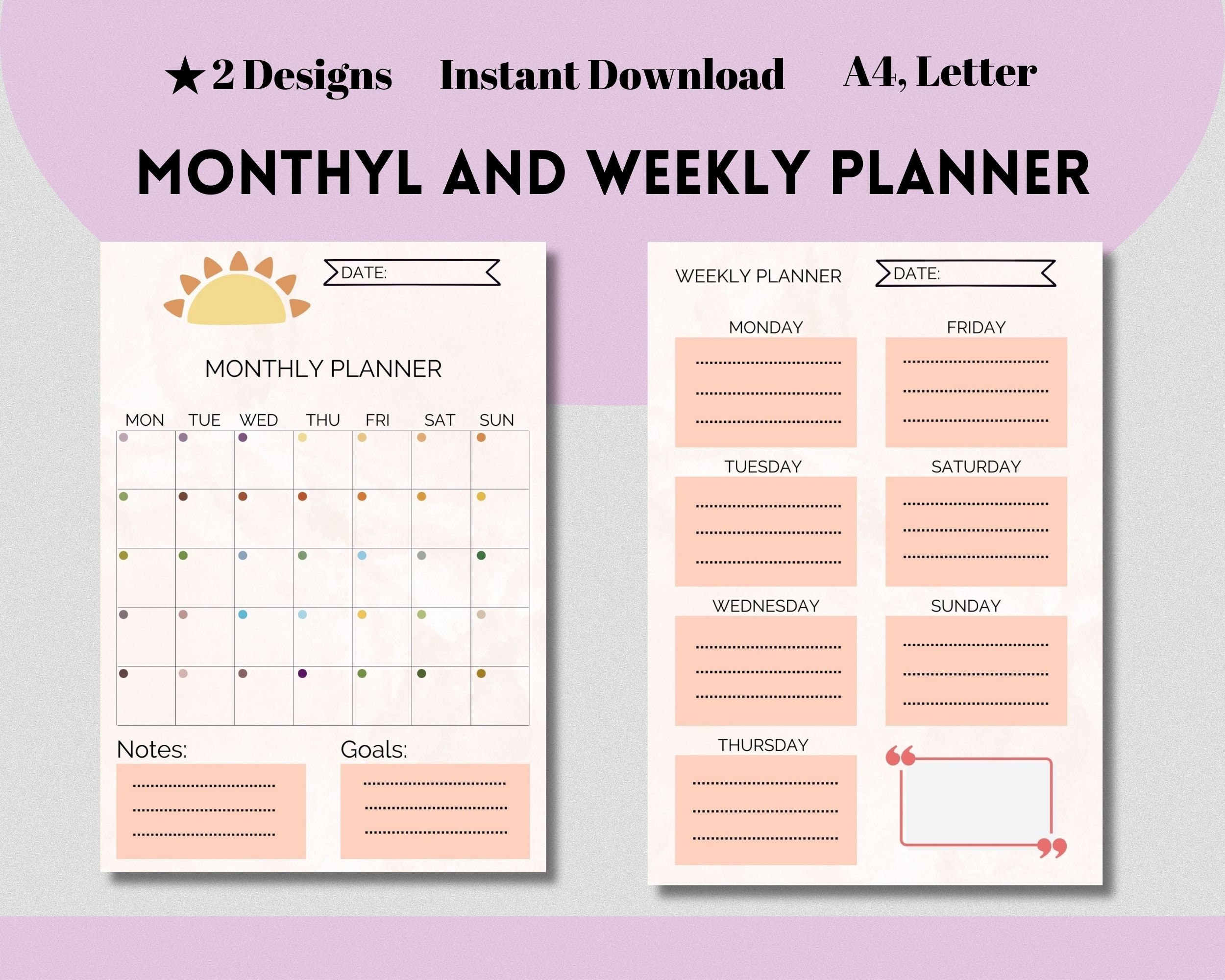 Monthly and Weekly Planner Printable / Monthly Planner/ Weekly Planner