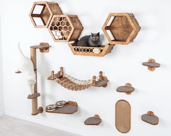 Katzenregale, Katzenmöbelwand, Katzenwandstufen, Modulares Katzenklettern für Wandset, Katzenfütterungsstation, Katzenhängematte, an der Wand befestigtes Katzenbett