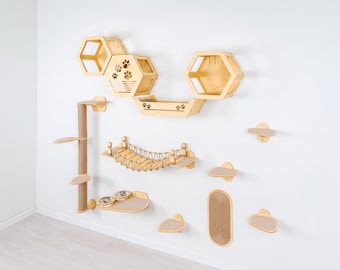 Cat Wall Furniture, Cat Shelves, Cat Wall Steps, Cat Climbing Wall, Cat Bridge, Cat Wall Bed