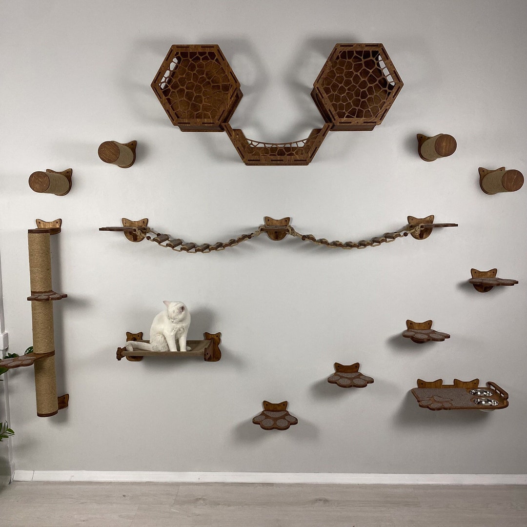 Cat Wall Furniture Set, Modern Cat Wall Shelves, Wooden Cat Tree Tower ...