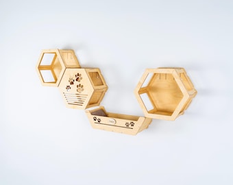 Cat Wall Furniture Set with Bed and Shelves, Hexagon Cat Wall Shelves and Cat Wall Bed, Wall Mounted Cat Furniture