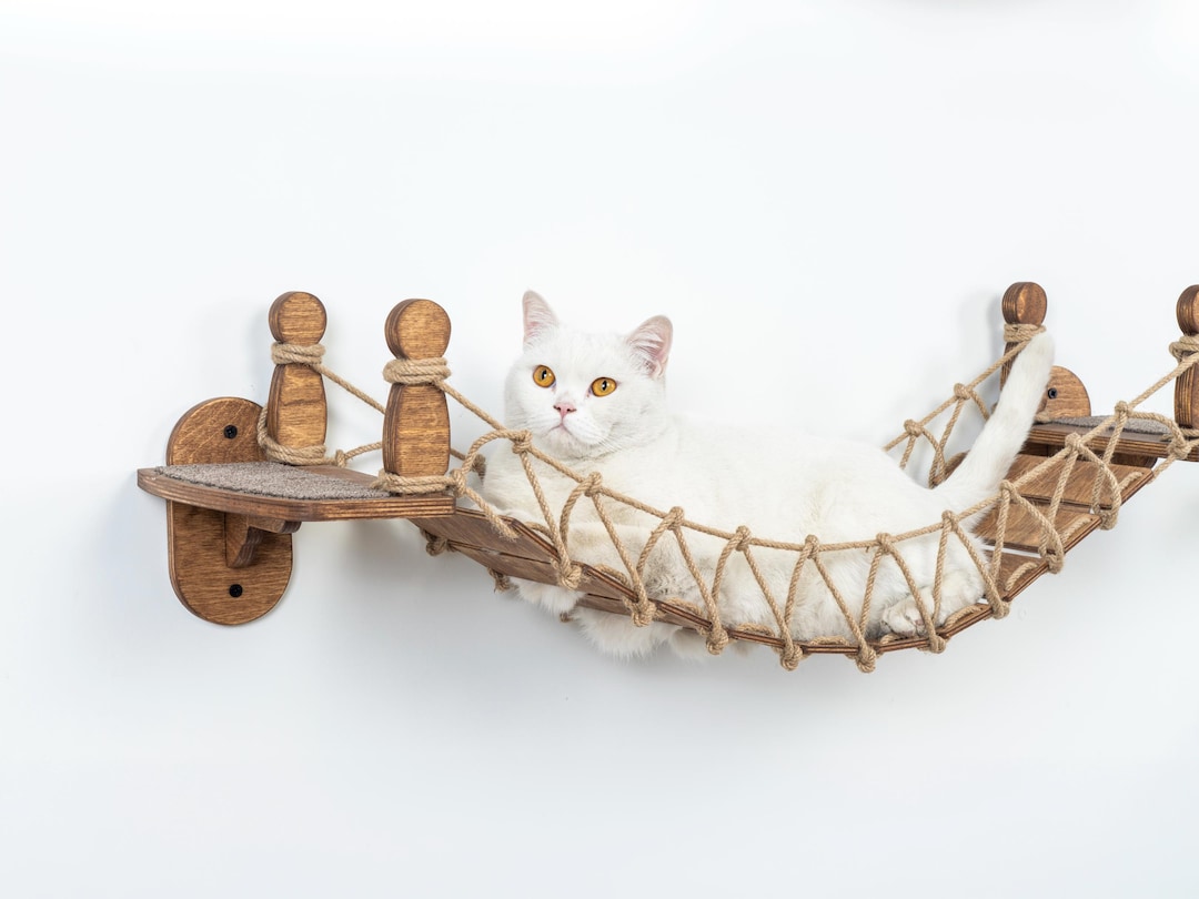 Wooden Cat Wall Furniture Bridge, Cat Climbing Wall Bridge, Wall ...