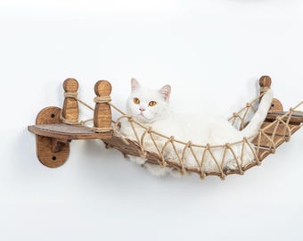 Wooden Cat Wall Furniture Bridge, Cat Climbing Wall Bridge, Wall Mounted Cat Bridge for Indoor Cats