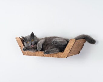 Cat Wall Perch, Wall Mounted Cat Bed with Cushion, Wooden Cat Wall Bed for Indoor Cats