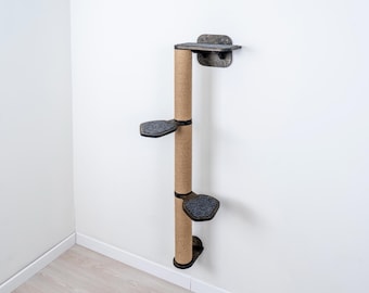 Wall Mounted Cat Scratching Pole, Cat Wall Furniture with Vertical Climbing Steps and Pole