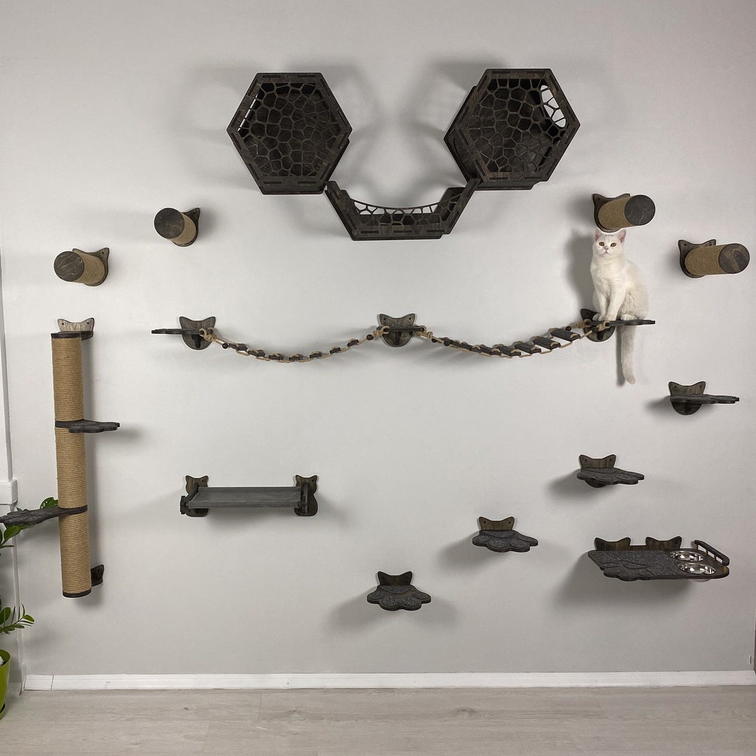 Cat Wall Furniture Set Modern Cat Wall Shelves Wooden Cat Etsy Canada