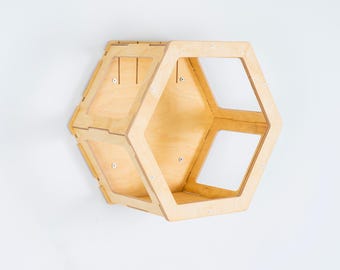 Hexagon Cat Shelves, Hexagon Cat Wall Furniture, Patterned Hexagon Cat Wall Furniture, Cat Wall Shelves, Floating Cat House, Cat Shelf