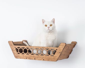Cat Wall Bed, Wall Mounted Cat Bed, Wooden Cat Wall Furniture, Cat Wall Perch with Cushion for Indoor Cats
