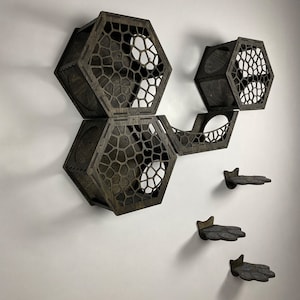 Wooden Hexagonal Cat Shelves and Cat Step, Cat Hexagon Wall Shelf, Cat Wall Shelves, Modern Cat Tree, Cat Wall Furniture,Cat House Furniture