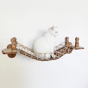 Wooden Wall Cat Bridge, Wall Mounted Cat Bridge, Cat Bridge with Rope Detail, Cat Bridge for Wall, Cat Wall Furniture, Cat Shelves