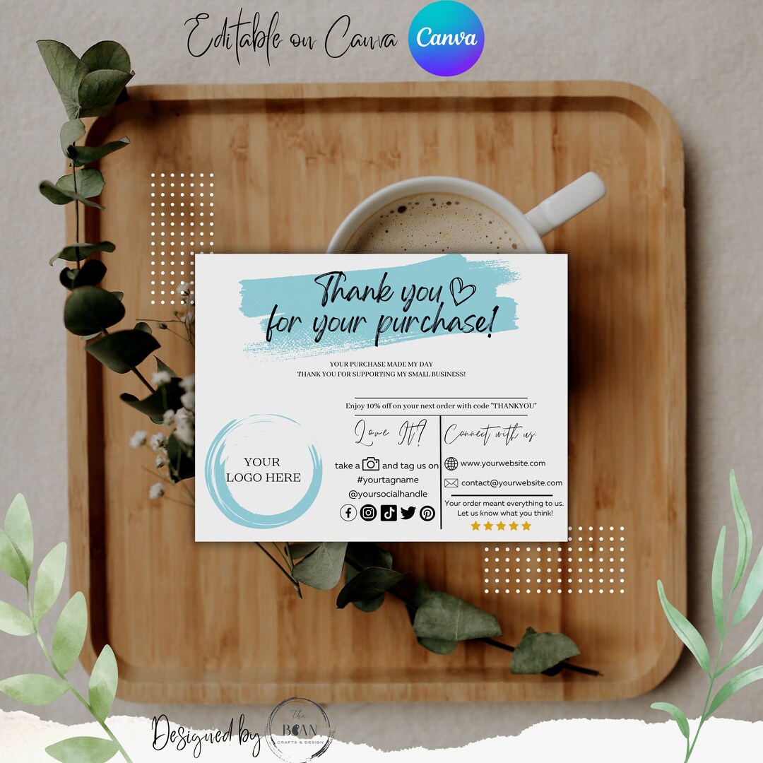 Small Business EDITABLE and PRINTABLE Business Thank You Card Template ...