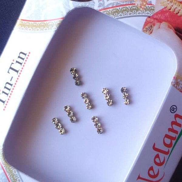 Three stone Siver Studs Stickers, Silver Fake Nose Studs,Diamond Bindi Stickers,Stick On Studs,Fake Nose Self Adhesive Stones