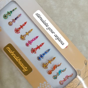 long Indian multicolour Bindis Sticker, Studs Stickers, stones Stickers, Face gems, Temporary tattoo Bollywood Bindis