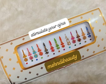 13 lange bindi's voor gezicht en lichaam, veelkleurige lange bindi, stenen bindi, bindi voor huwelijk, bindi voor feestkleding, bindi met alle functies