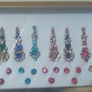 Flerfärgade långa bindis för ansikte och kropp, stenbindi, bröllopsbindi, festbindi, allfunktionsbindi, flerfärgade örhängen