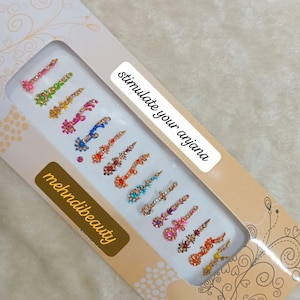 long Indian multicolour Bindis Sticker, Studs Stickers, stones Stickers, Face gems, Temporary tattoo Bollywood Bindis