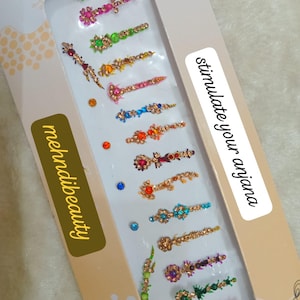 long Indian multicolour Bindis Sticker, Studs Stickers, stones Stickers, Face gems, Temporary tattoo Bollywood Bindis