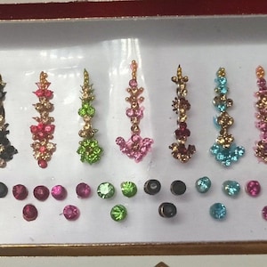 Face and body Multicolor Long Bindis  ,stone bindi,Marriage bindi,party wear bindi,all function bindi, Multicolour stud