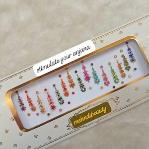 Long Bindis with mini bindis combo in multicolor for wedding, Parties. Wedding Gift, Mother Gift,Gift for wife,High luxurious quality bindi