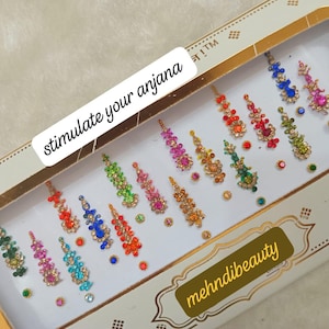 Long Bindis with mini bindis combo in multicolor for wedding, Parties. Wedding Gift, Mother Gift,Gift for wife,High luxurious quality bindi