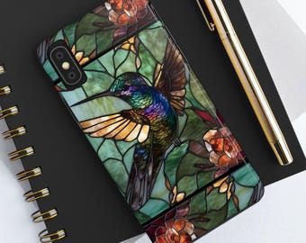 iPhone Cases Moss Green Stained Glass Hummingbird, Drop Resistant, Unique Gift, Works with all iPhones,7 & 8 Plus Case, iphone XR, Minis etc