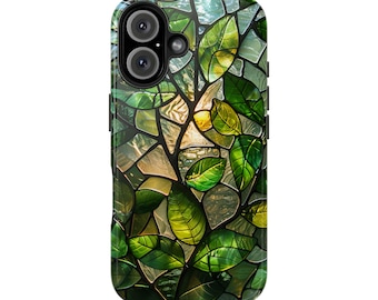 Green Stained Glass Phone Cases iphone 16 cases, Phone Cases Tree of Life Phone Case, Faux Glass and NOT Textured-Cases Available in SG & GP