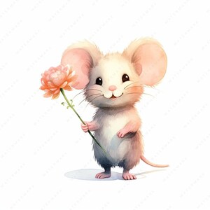 Mouse and Flower Clipart - 10 High Quality JPGs - Digital Download - Card Making, Mixed Media, Digital Paper Craft