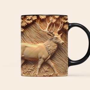 3D Engraved Leather Deer Mug Wrap, Mug Wrap for Sublimation, 3D Mug Design PNG, 3D Mug Wrap, Trending Mug Wraps, 11 oz and 15oz Mugs PNG
