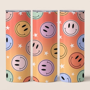 Retro 20oz Sublimation Tumbler Designs, Retro Smiley Face 9.2 x 8.3” Straight Skinny Tumbler Wrap PNG
