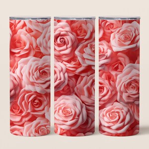 3D Pink Roses Tumbler Wrap, 20 oz Skinny Tumbler Sublimation Design, Straight And Tapered 3D Tumbler Wrap, Instant Digital Download PNG