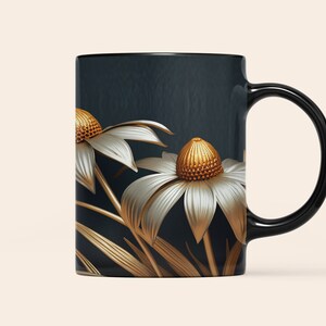 3D Gold Sunflower Mug Wrap, Mug Wrap for Sublimation, 3D Mug Design PNG, 3D Mug Wrap, Trending Mug Wraps, 11 oz and 15oz Mugs PNG