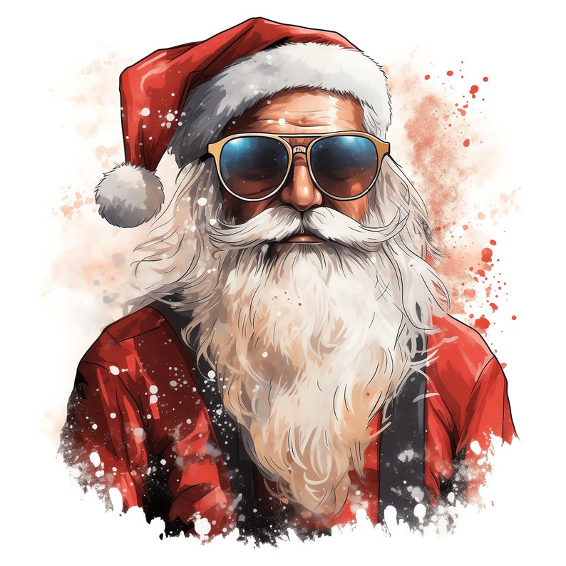 Santa With Glasses Clipart | 10 High-quality PNG | Wall Art | Paper ...
