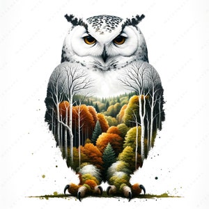 Sneeuwuil clipart | 10 afbeeldingen van hoge kwaliteit | Dieren in het wild kunst | Dubbele belichtingsuil en bos | Digitale afdrukken | Kunst aan de muur | Commercieel gebruik