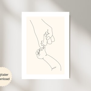 Pósteres | arte lineal | Bohemio | manos madre padre bebe | Descarga digital A4 | descarga instantánea | Cuadro infantil neutro