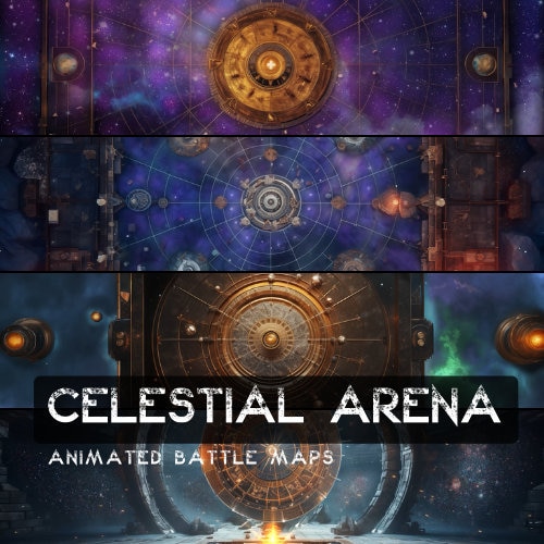 D&D Celestial Arena geanimeerd Battlemaps Pack, Dungeons and Dragons digitale gevechtskaarten, Roll20 Battlemap, Foundry DnD-kaarten